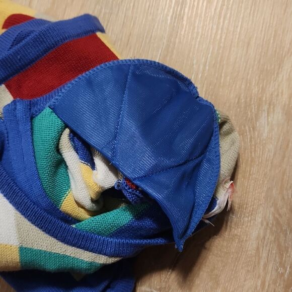 Multi Colored Checkerboard Zip Front Sweater Knit Short Sleeve Vintage 90s - Picture 6 of 6